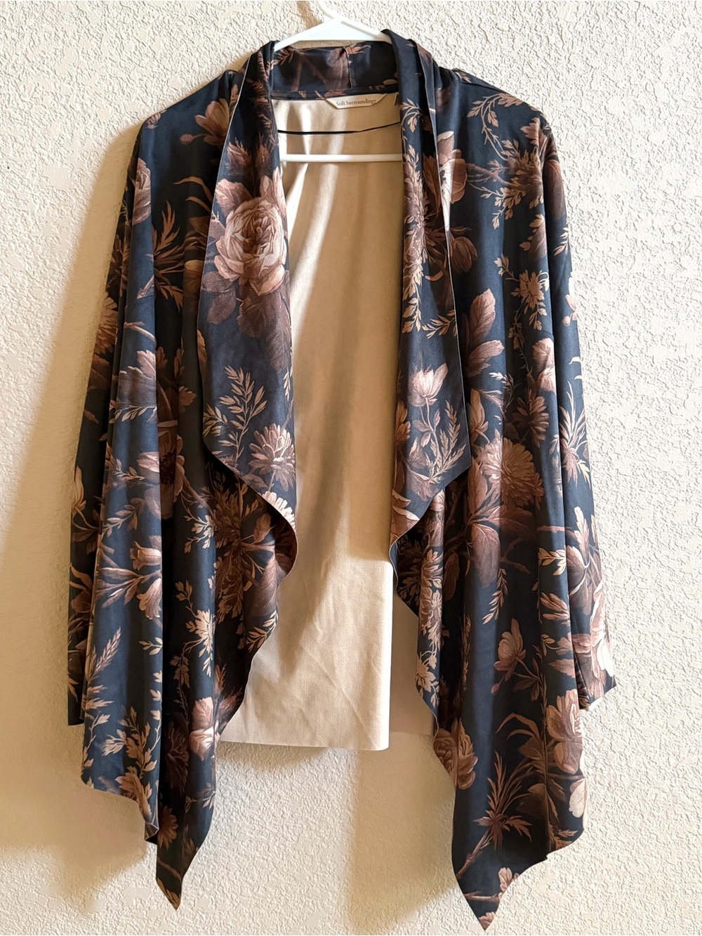 Soft Surroundings Size S Shape Drape Faux Suede Jacket Dark Floral Fall Office